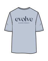 The Womens Oversized Tee - Powder - Evolve Lagree - Left Chest & Back Stacked - Printed - Navy