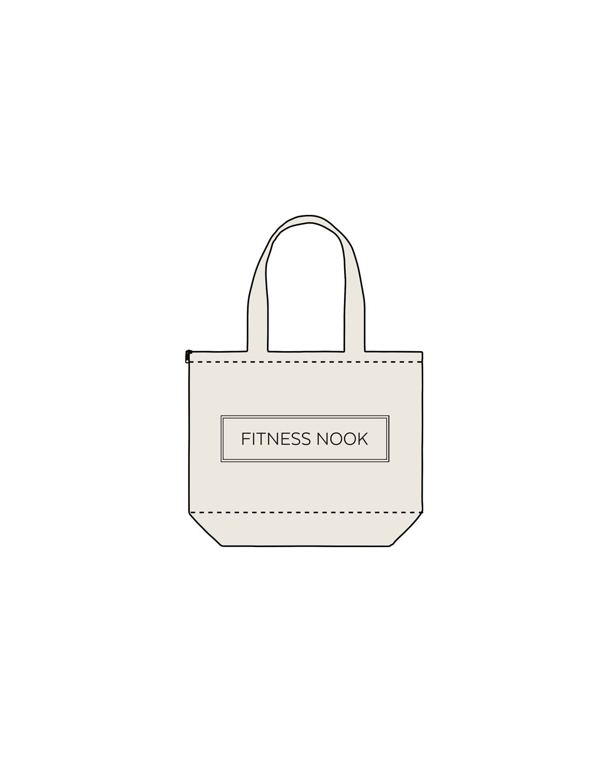 The Zipper Tote Bag - Natural - Fitness Nook - Center- Printed- Black