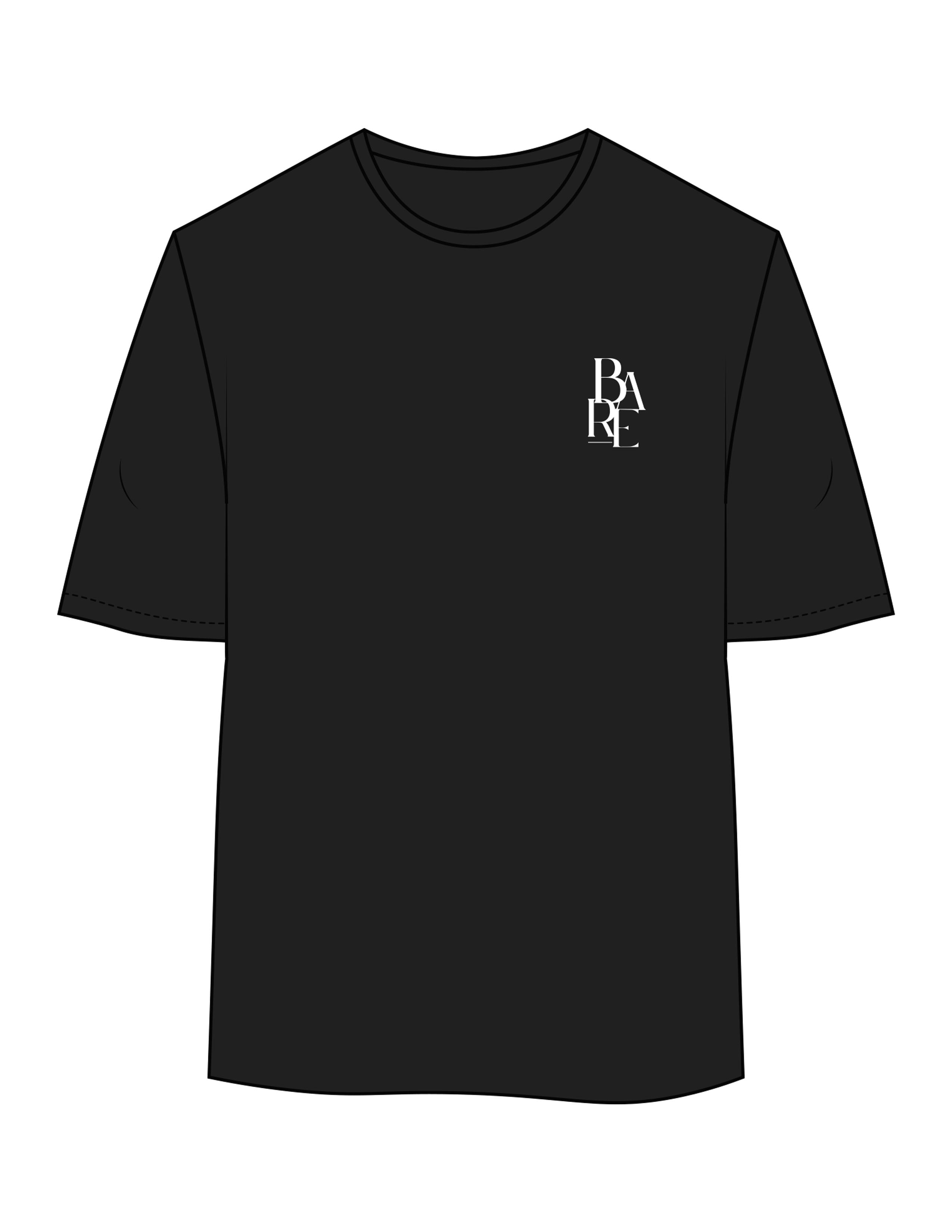 The Womens Oversized Tee - Black - Bare Pilates - Left Chest & Back Stacked - Printed - White