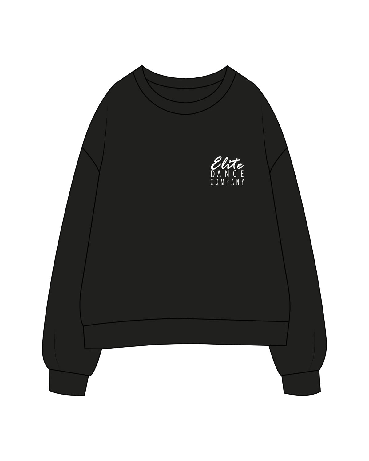 The Womens Crewneck - Black - Elite Dance Academy - Left Chest Stacked - Printed - White