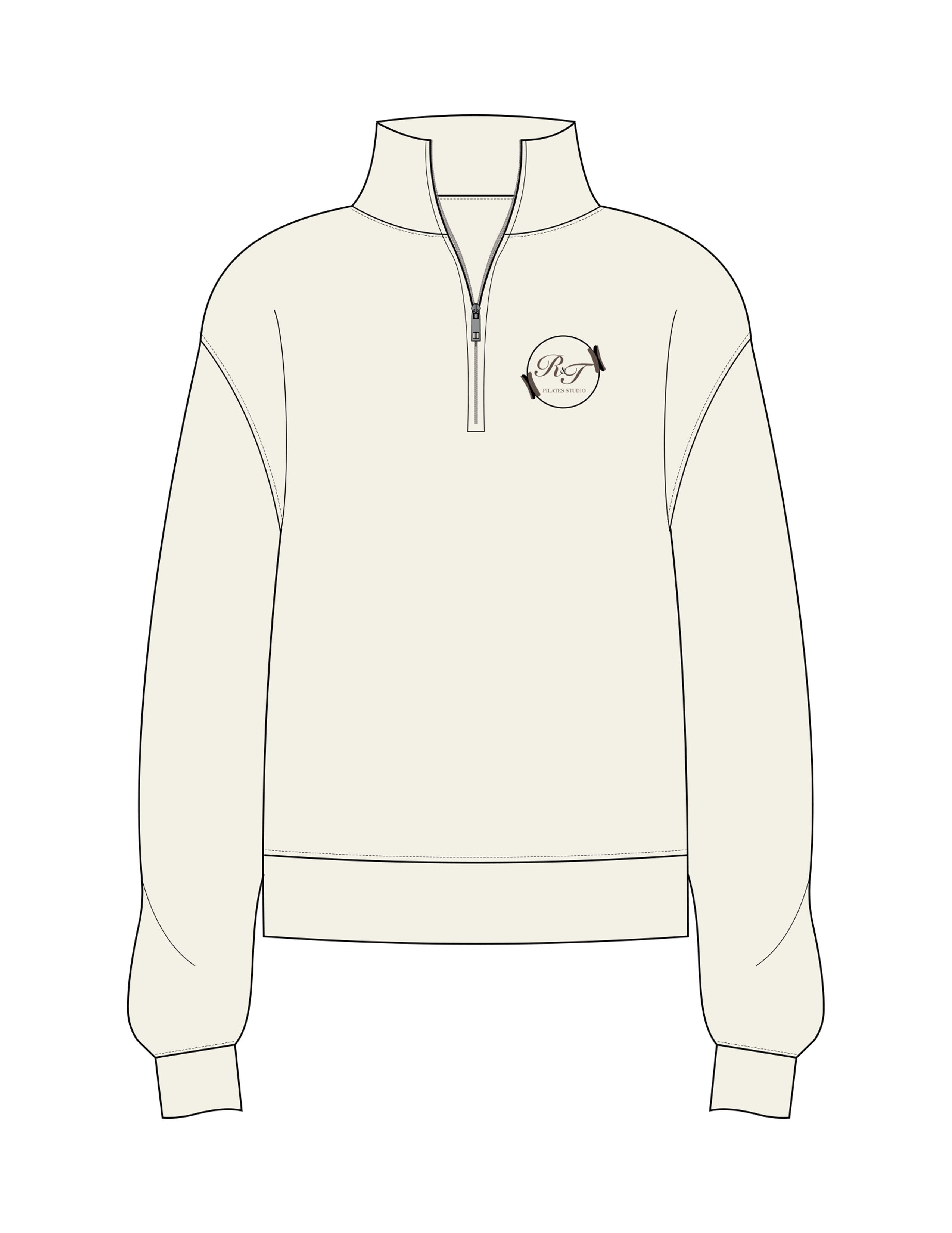 The Womens 1/4 Zip - Off White - Rise and Tone - Left Chest Logo - Printed - Full Color