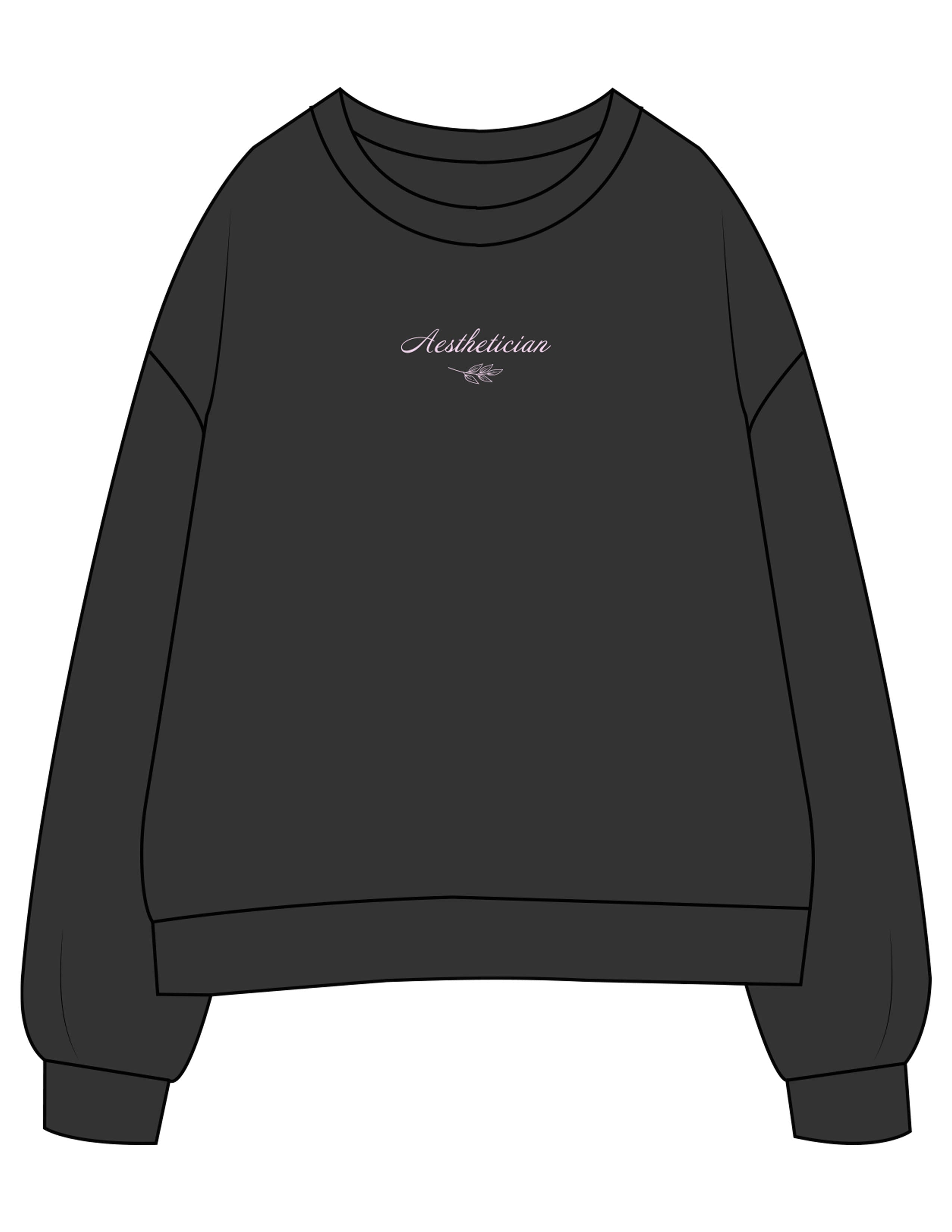 The Womens Crewneck - Washed Black - Rustic Roots Asthetics - Center Chest - Embroidered - Light Pink