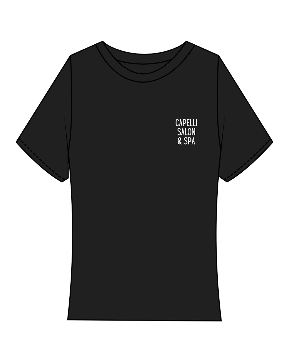 The Baby Tee - Black - Capelli Salon & Spa - Left Chest Stacked - White