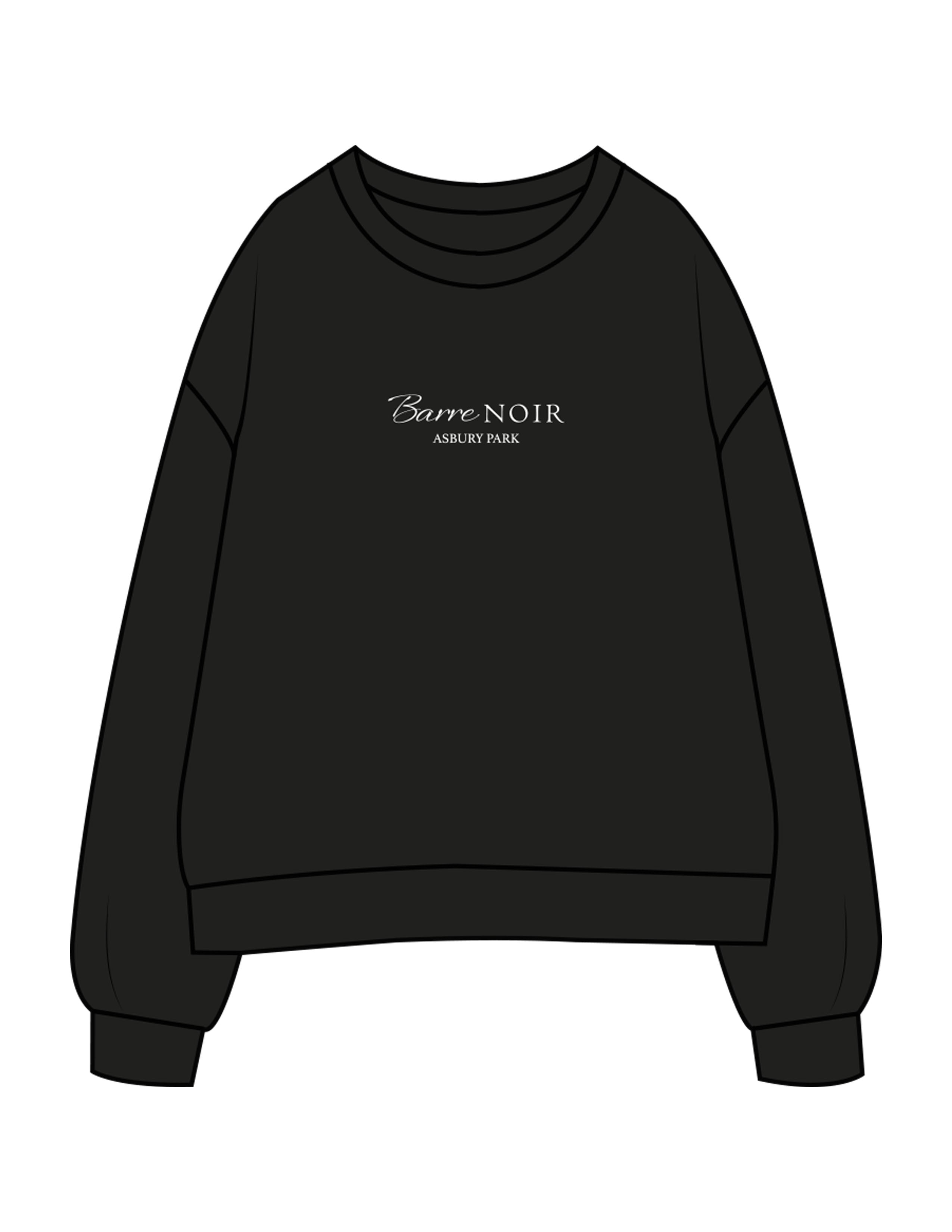 The Womens Crewneck - Black - Pilates Method/Barre Noir - Center Chest Stacked - Printed - White