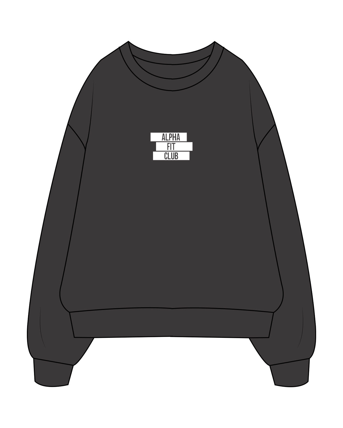 The Mens Crewneck - Washed Black - Alpha Fit - Chest Center Stacked - White