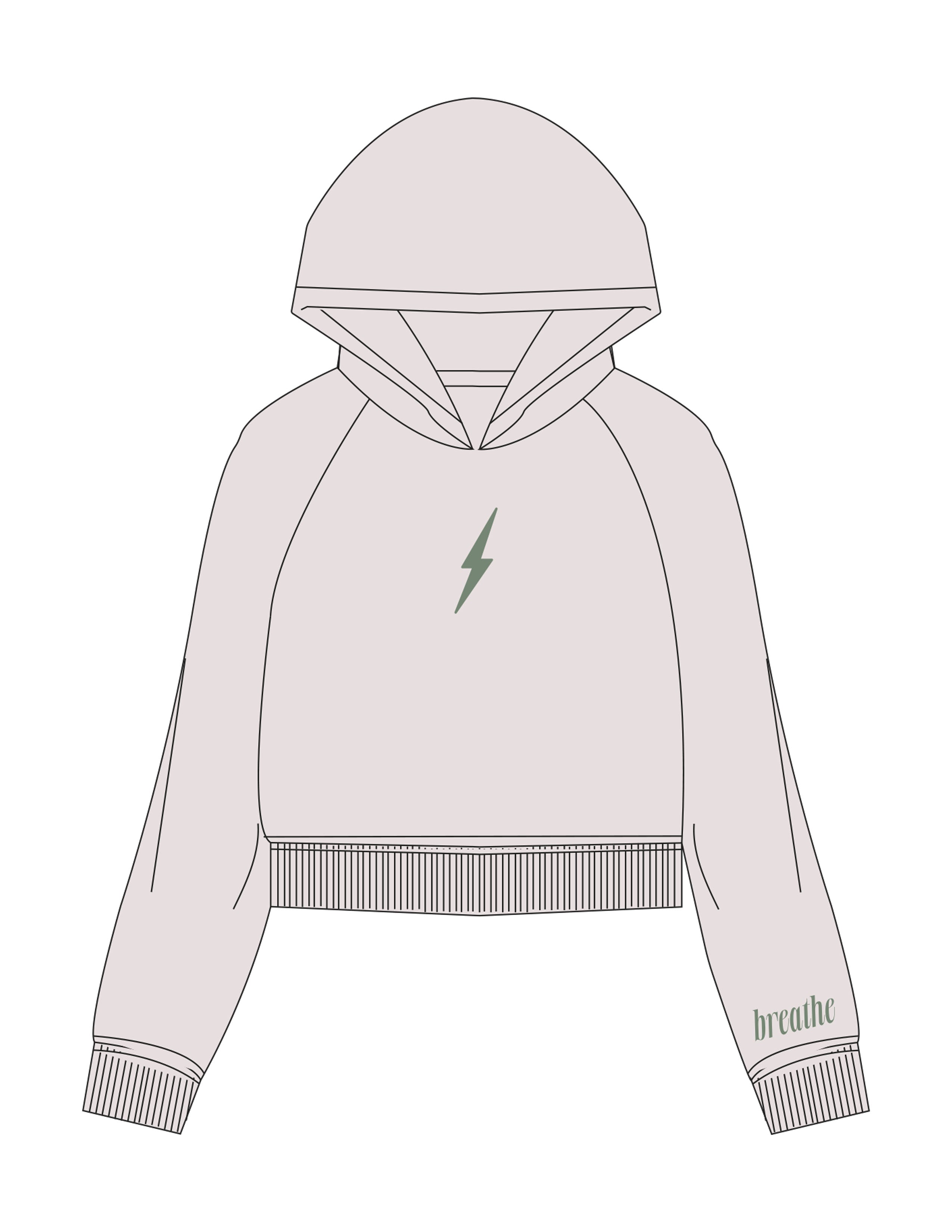 The Womens Crop Hoodie - Bone - RECHARGED PILATES - Center Chest & Left Sleeve - Printed - Sage