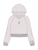 The Womens Crop Hoodie - Bone - RECHARGED PILATES - Center Chest & Left Sleeve - Printed - Sage