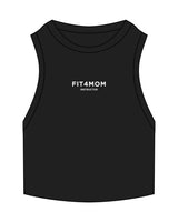 The Ribbed Crop Tank - Black - Fit 4 Mom Carlsbad Encinitas - Center Chest Stacked "INSTRUCTOR" - Embroidered - White