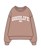 The Womens Crewneck - Clay - Goodlife Chiropractic - Center Chest Stacked & Back Neckline - White