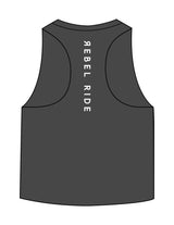 The Crop Muscle Racerback - Dark Grey Heather - Rebel Ride - Back Spine - Printed - White