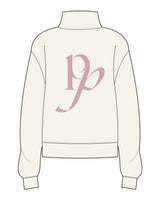 The Womens 1/4 Zip - Off White - Platinum Pilates - Left Ches & Back Center - Pink