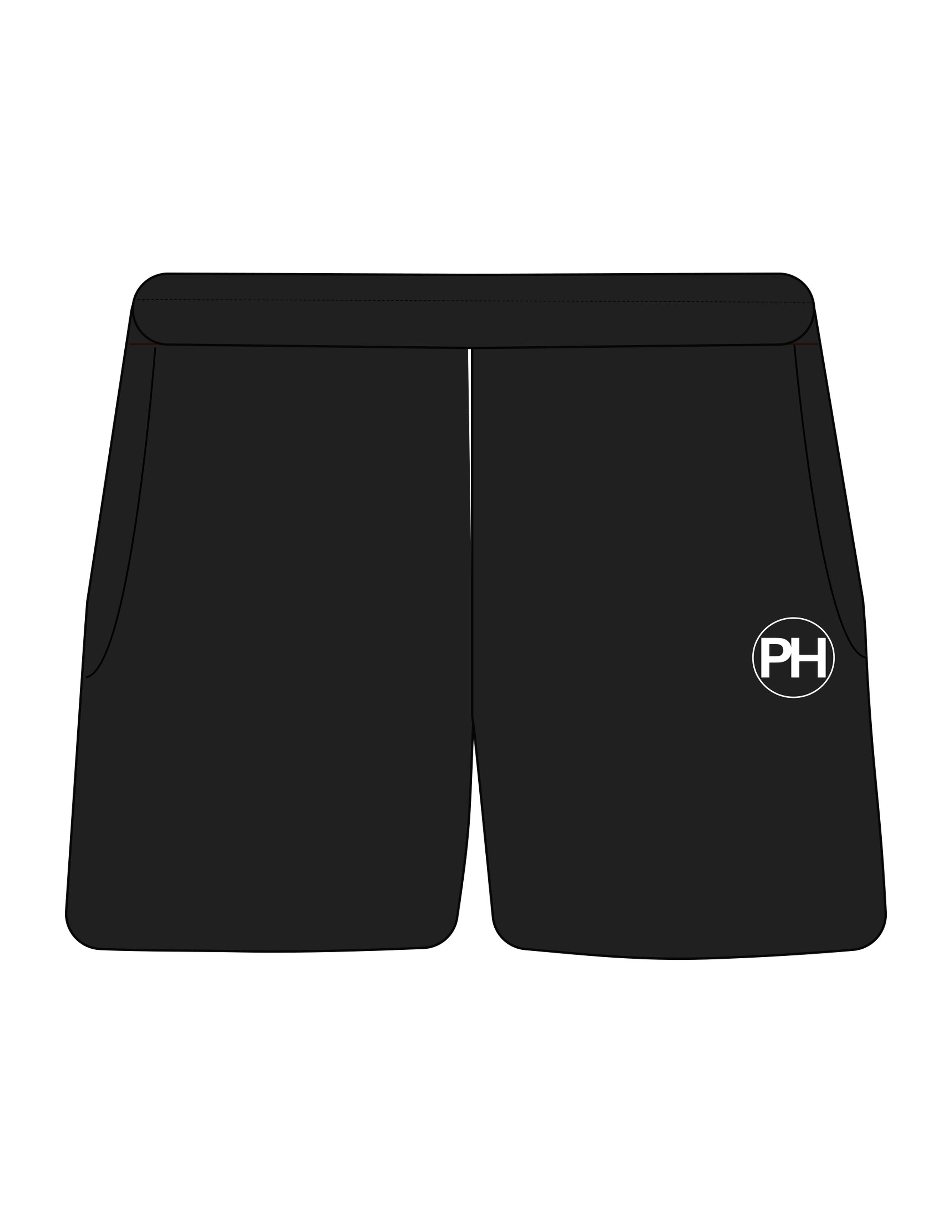 The Womens Sweat Shorts - Black - Powerhaus Lagree - Left Leg - Printed - White