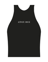 The High Neck Racer Tank - Black - Activate House - Center Chest - Printed - White