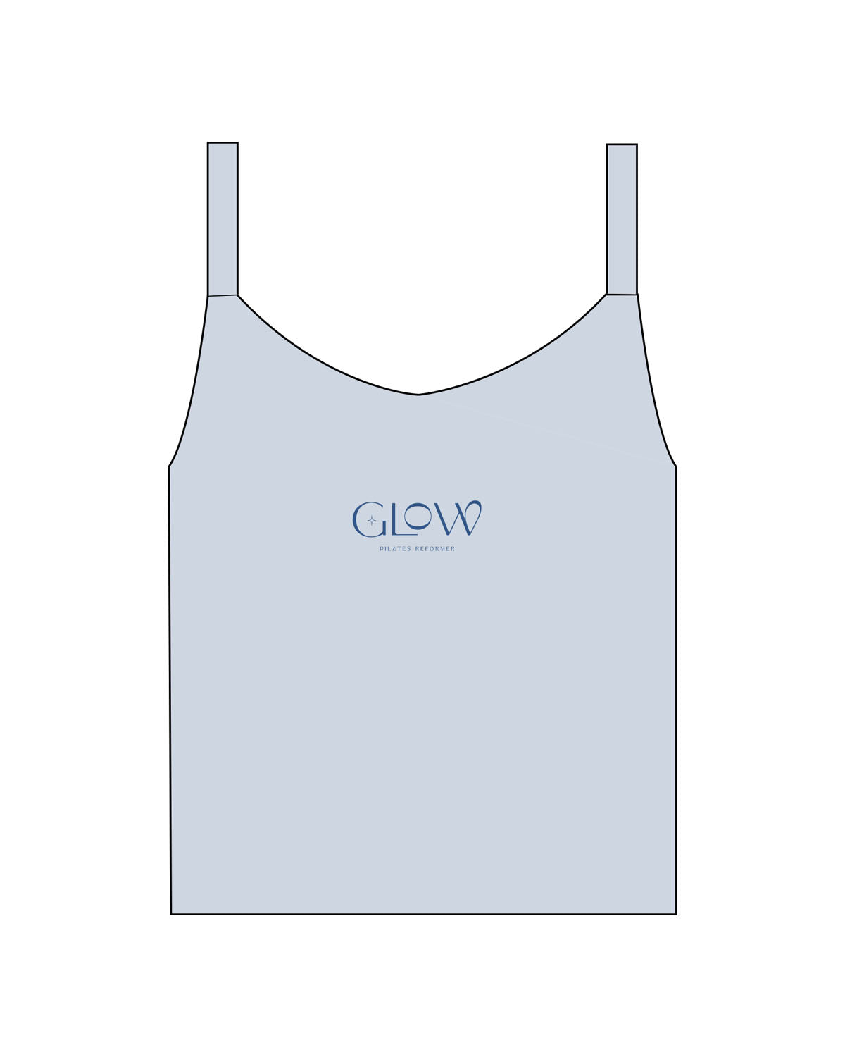 The Micro Rib Strappy Crop Tank - Baby Blue - GlowPilates - Center Chest Stacked - Printed - Dark Blue