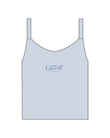 The Micro Rib Strappy Crop Tank - Baby Blue - GlowPilates - Center Chest Stacked - Printed - Dark Blue