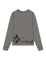 The Womens Heavyweight Long Sleeve - Washed Gray - HIIT Performance - Left Chest Stacked & Back Image - Printed - Black