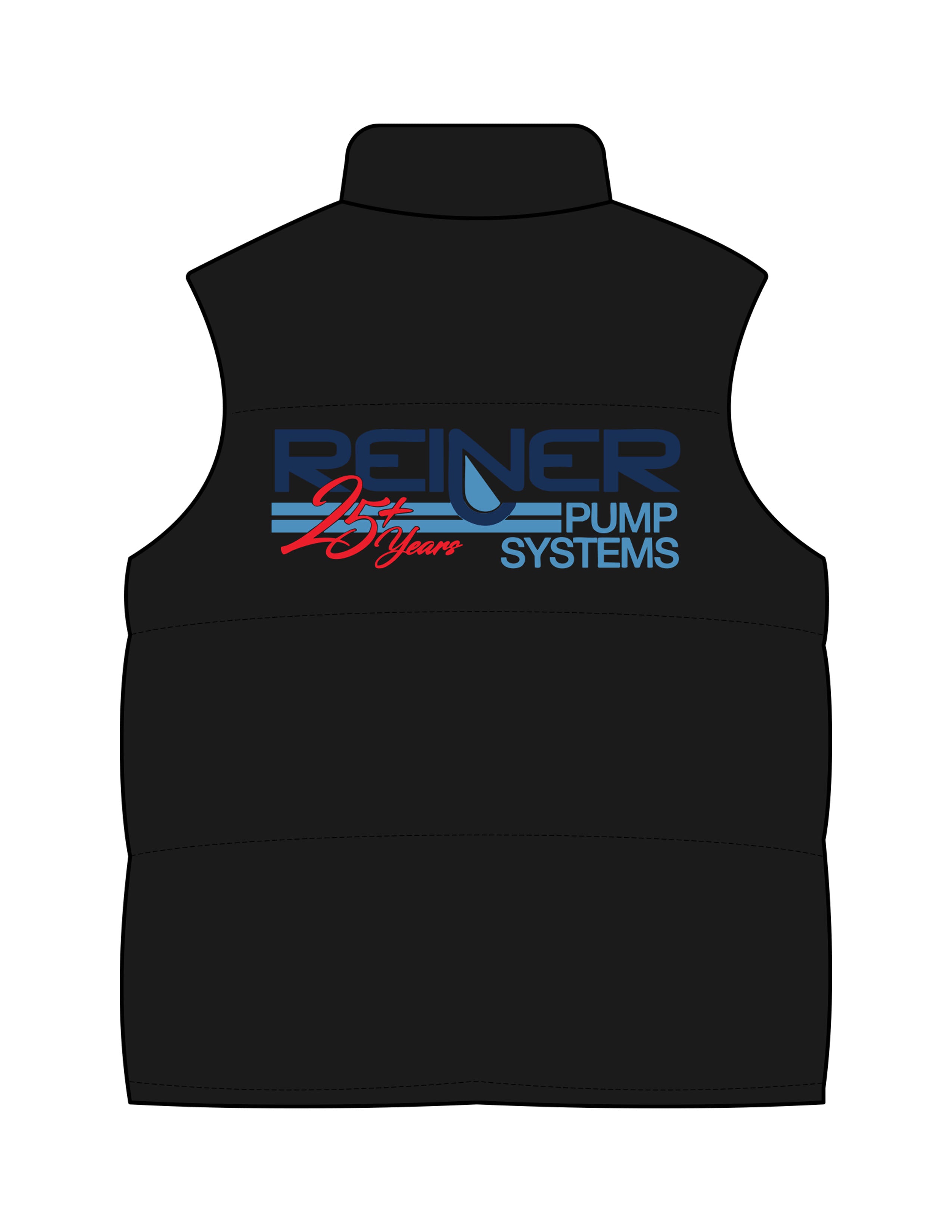 The Mens Puffer Vest - Black -Reiner Pump Systems -  Center Back - Printed - Full Color