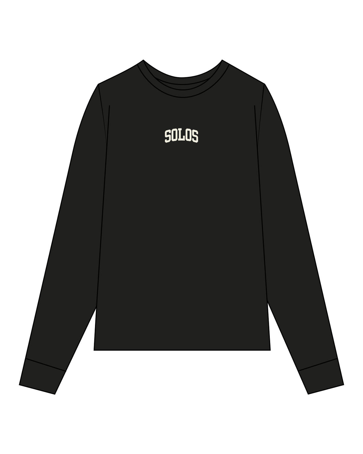 The Womens Long Sleeve - Black - Solos Pilates - Center Chest "SOLOS" - Printed - Cream