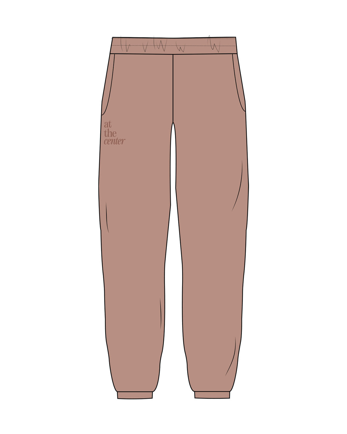 The Womens Sweatpants - Clay - Plum Creek Church - Right Leg under Pocket - Printed - Tone on Tone Clay