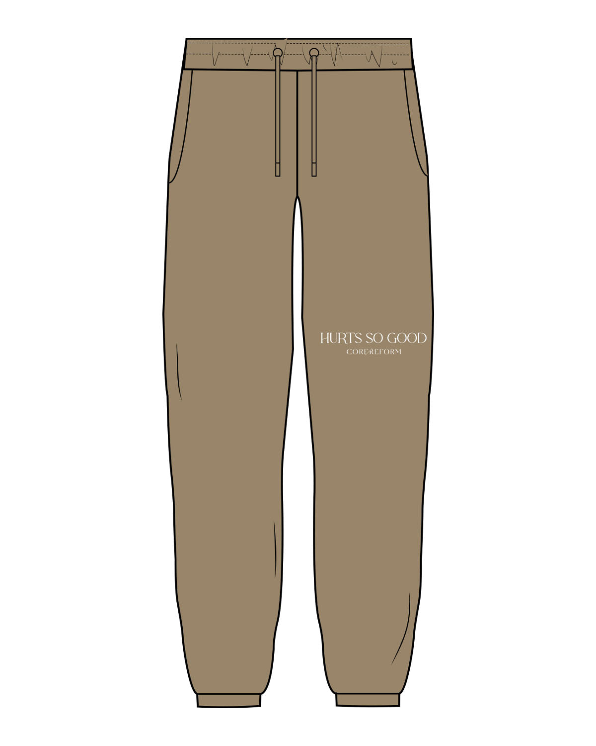 The Mens Classic Sweatpants - Sand - Core Reform - Left Leg "HURTS" - Printed - White