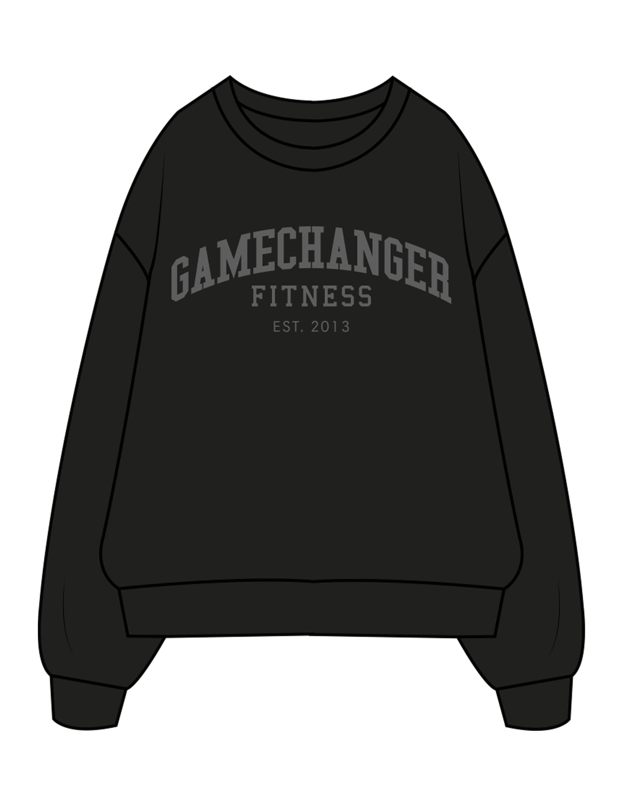 The Mens Crewneck - Black - Game Changer - Chest Arc Stacked - Printed - Charcoal