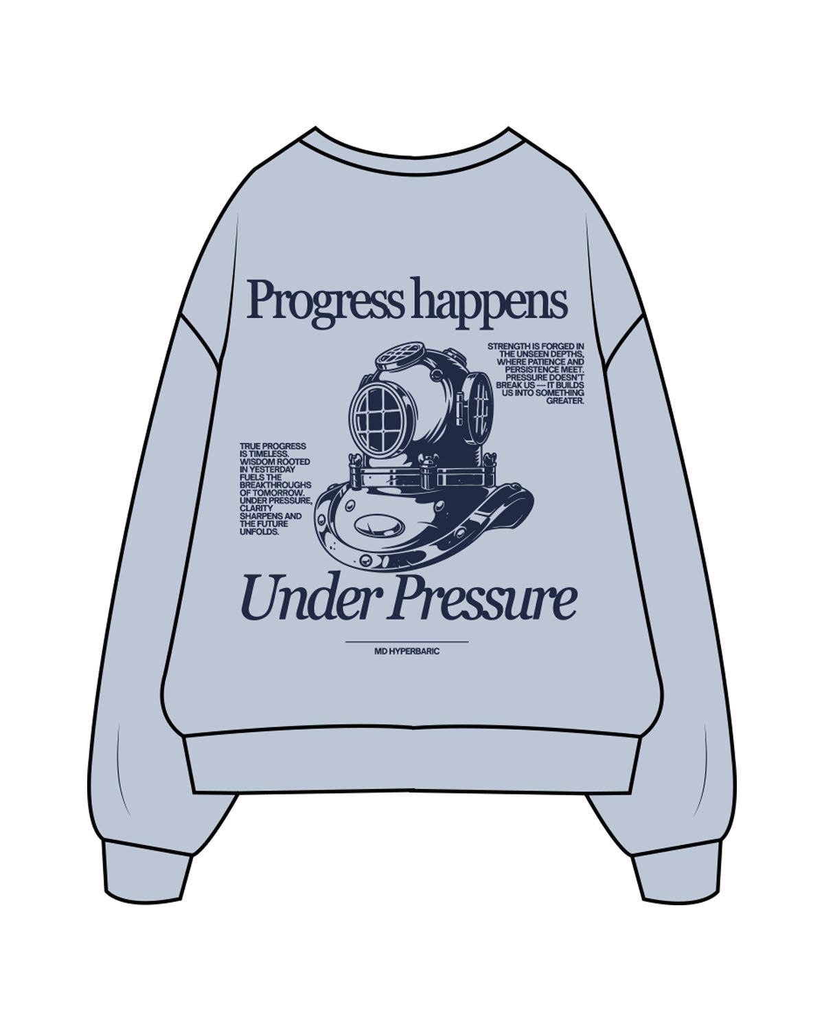 The Mens Crewneck - Powder - MD Hyperbaric - Left Chest Round & Back Illustration - Printed - Navy