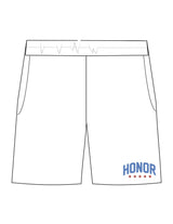 The Womens Jogger Shorts - White - Honor Pilates - Left Leg - Printed - Full Color