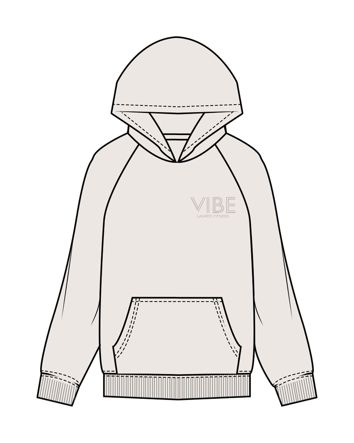 The Womens Hoodie - Bone - Vibe Hot Yoga & Pilates- Left Chest Stacked & Back Center Stacked - Printed - Tone on Tone