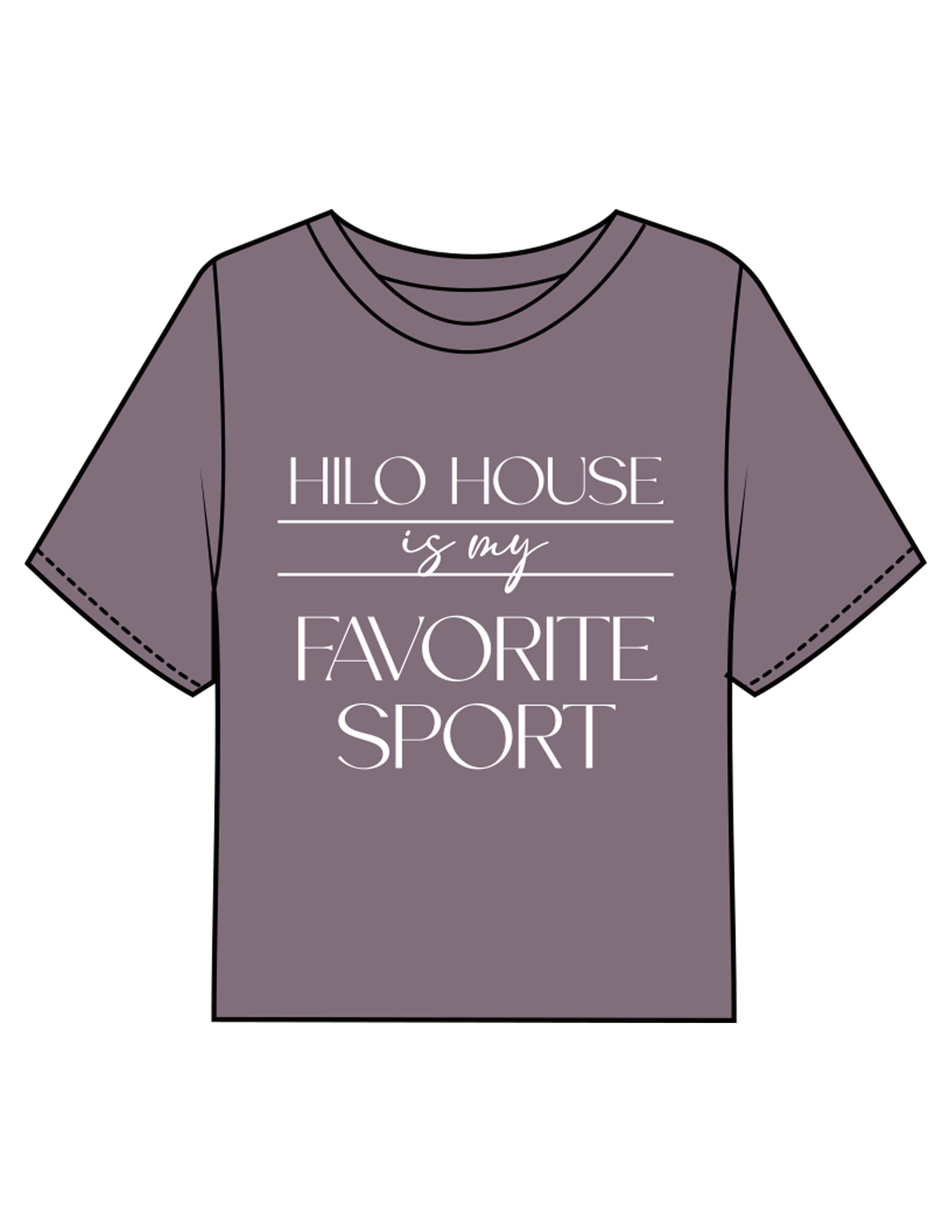 The Boxy Crop Tee - Mauve - HiLo - Chest Stacked "HILO HOUSE" & Back Neckline Round - Printed - White