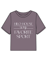 The Boxy Crop Tee - Mauve - HiLo - Chest Stacked "HILO HOUSE" & Back Neckline Round - Printed - White