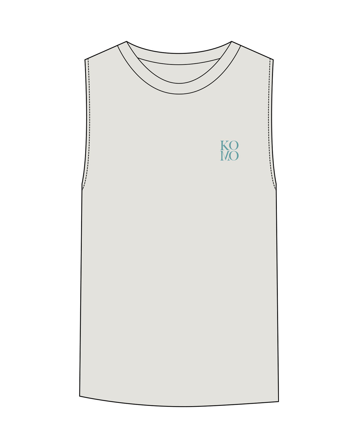The Womens Heavyweight Tank - Washed Bone - Komo Studio - Left Chest Stacked & Back Stacked - Printed - Blue