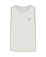 The Womens Heavyweight Tank - Washed Bone - Komo Studio - Left Chest Stacked & Back Stacked - Printed - Blue