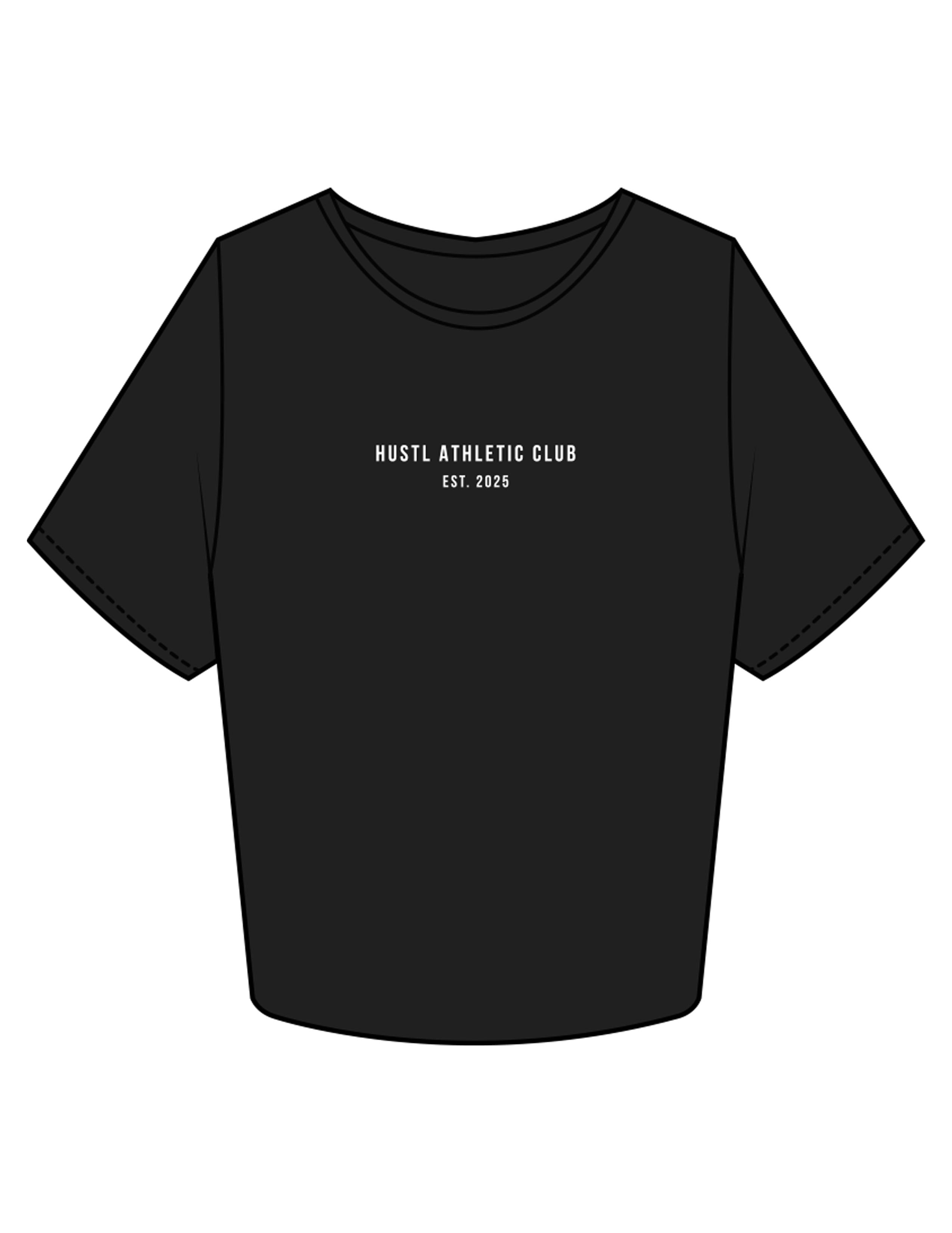The Crop Tee - Black - HUSTL Athletic Club - Chest Stacked - Printed - White