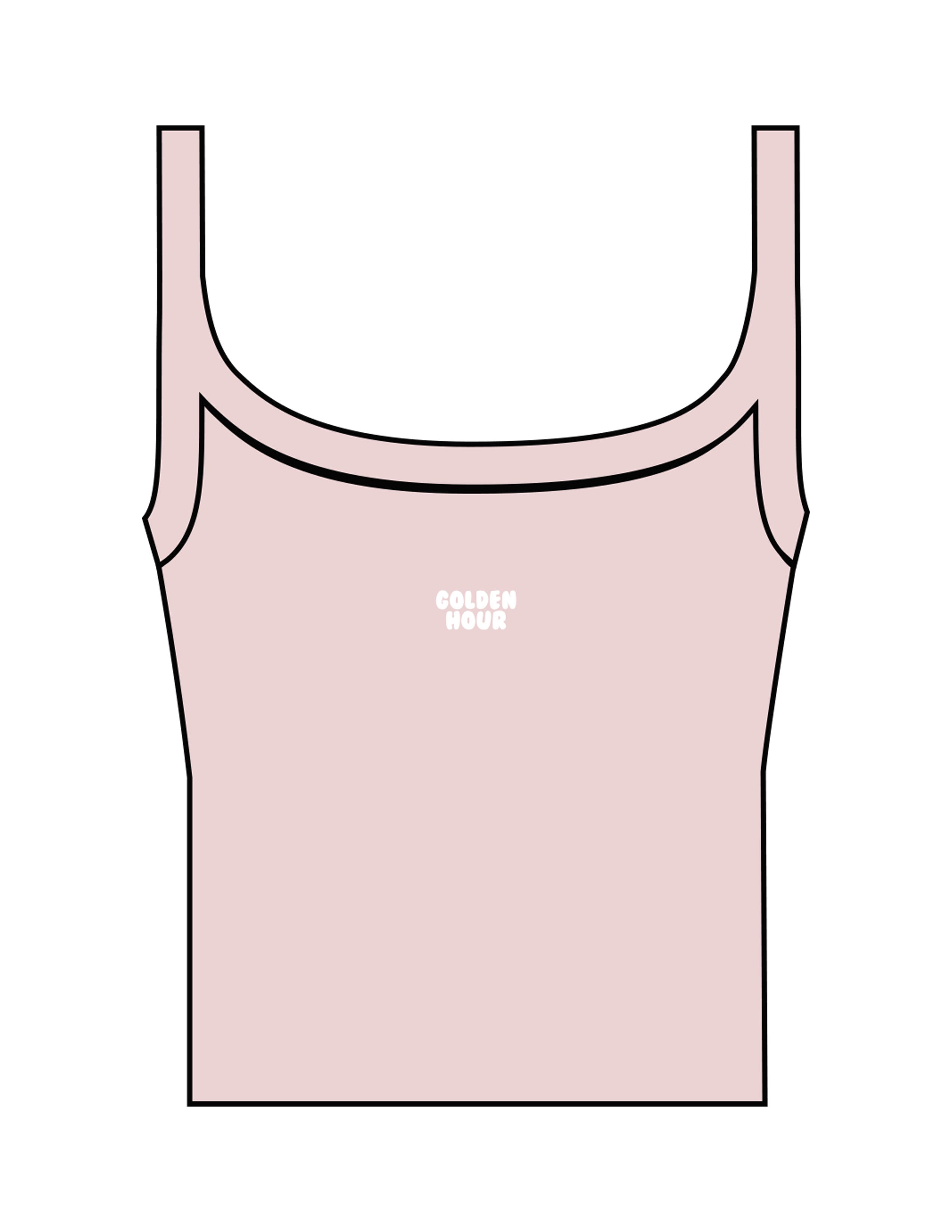The Micro Rib Strappy Crop Tank - Pink - Golden Hour - Center Chest Stacked - Printed - White