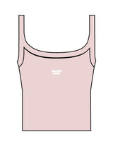 The Micro Rib Strappy Crop Tank - Pink - Golden Hour - Center Chest Stacked - Printed - White