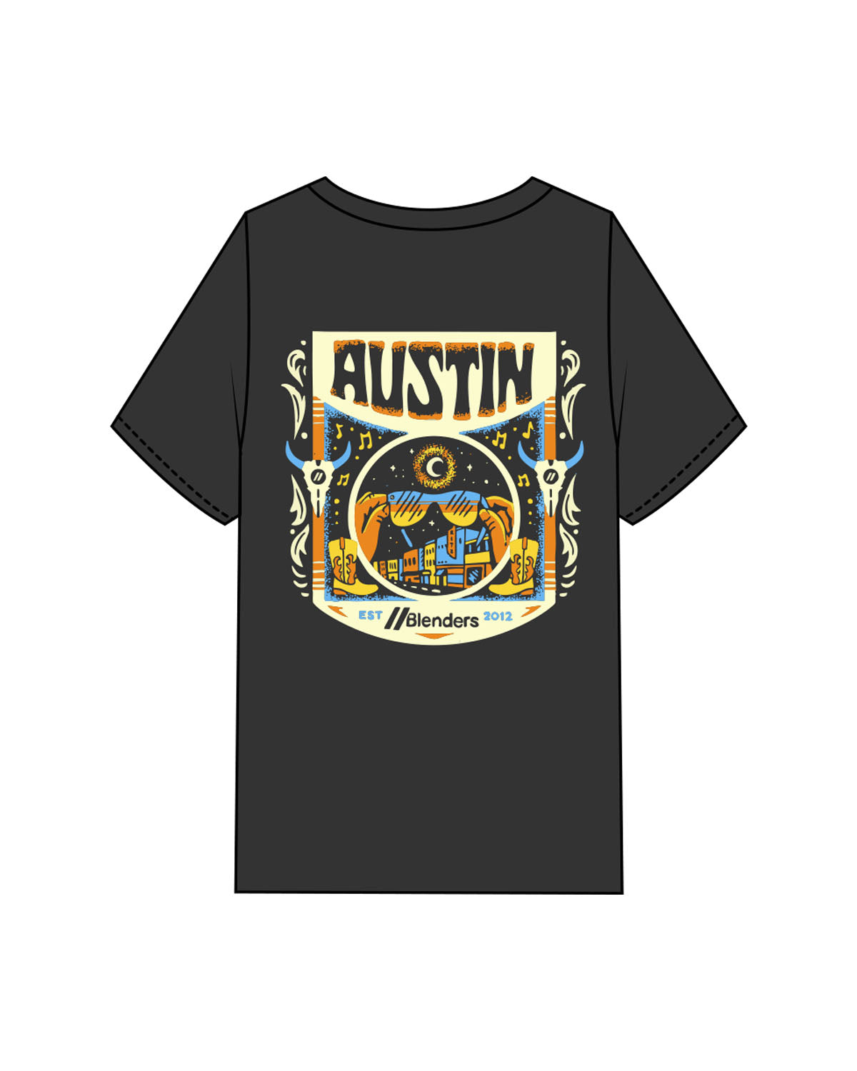 The Mens Heavyweight Tee - Washed Black - Blenders - Left Chest & Back "AUSTIN" - Printed - Full Color