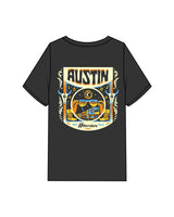 The Mens Heavyweight Tee - Washed Black - Blenders - Left Chest & Back "AUSTIN" - Printed - Full Color