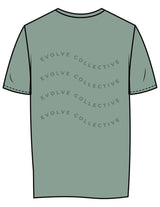 The Womens Tee - Sage - Evolve Collective - Left Chest & Back Stacked Wavy - Printed - Tone on Tone