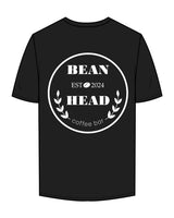 The Mens Tee - Black -  Bean Head - Left Chest & Center Back - White