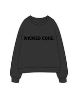 The Womens Crewneck - Washed Black - Wicked Core - Center Chest - Printed - Black