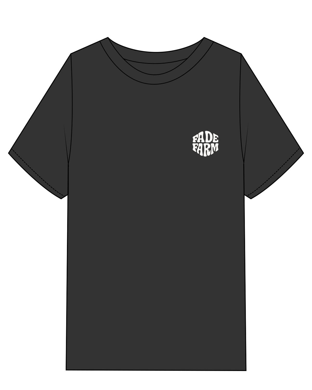 The Mens Heavyweight Tee - Washed Black - FadeFarm - Left Chest Stacked & Back Illustration - Printed - Full Color