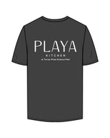 The Mens Tee - Charcoal - Playa Kitchen - Left Chest Stacked & Center Back Stacked - Printed - White