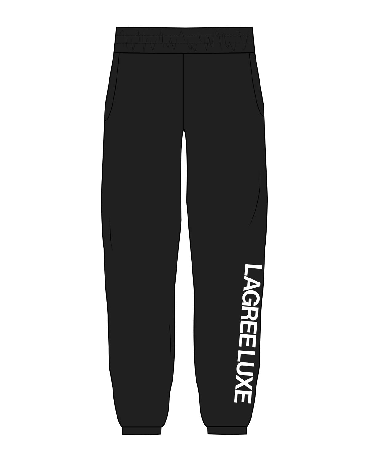 The Womens Sweatpants - Black - Lagree Luxe - Left Leg - Printed - White