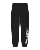 The Womens Sweatpants - Black - Lagree Luxe - Left Leg - Printed - White