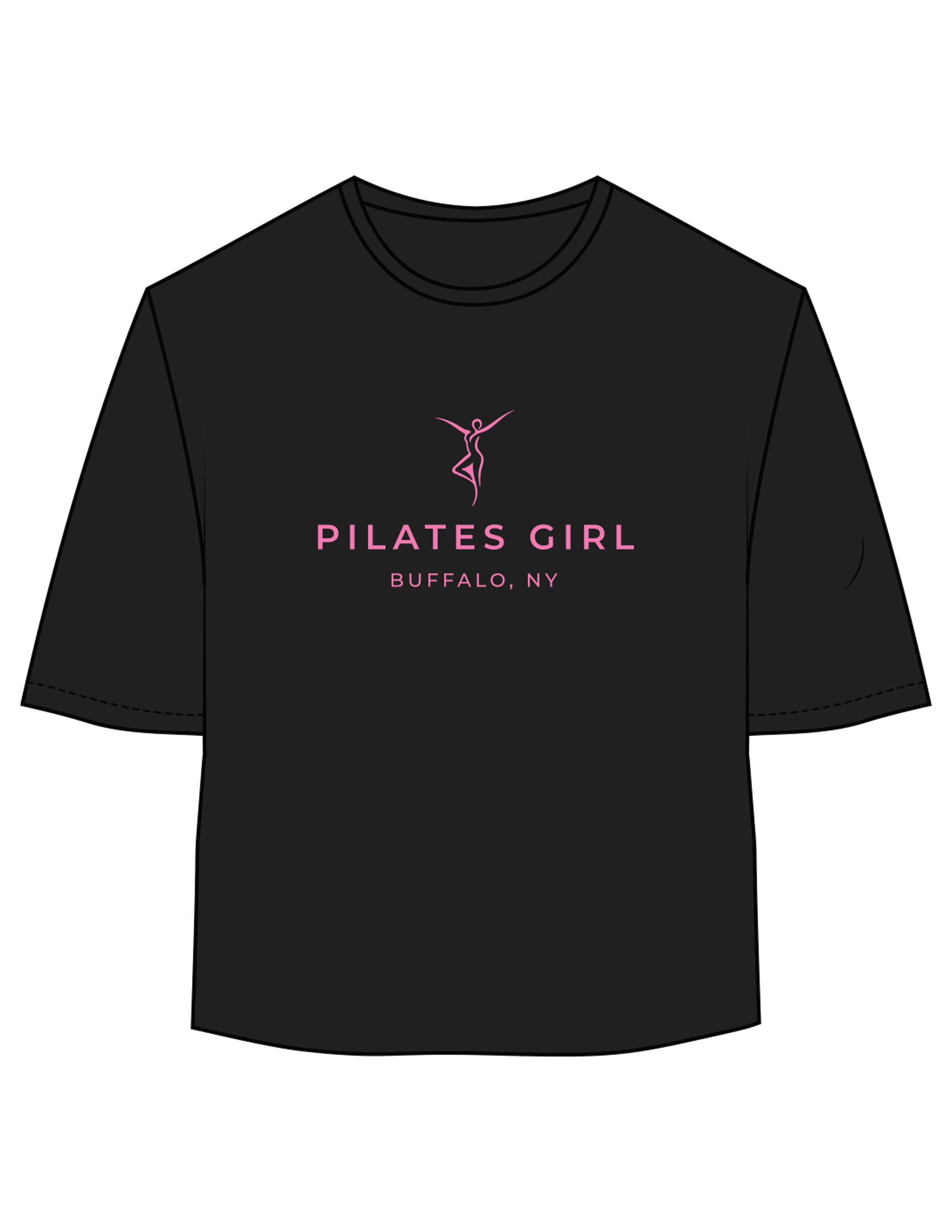 The Oversized Crop Tee - Black - Movement Pilates Buffalo - Center Chest Stacked - Printed - Pink