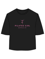The Oversized Crop Tee - Black - Movement Pilates Buffalo - Center Chest Stacked - Printed - Pink