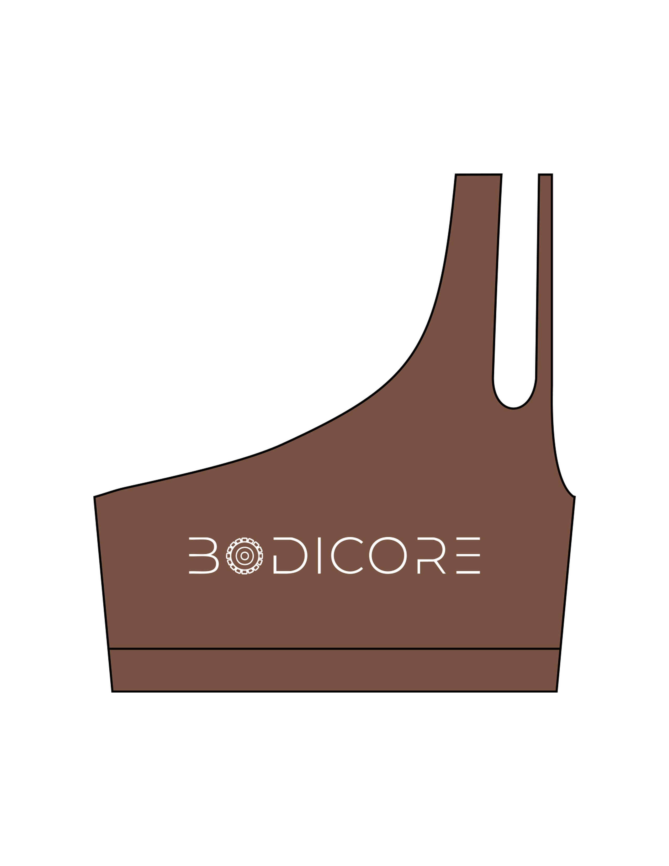 The One Shoulder Bra - Brown - Bodicore - Center Chest - Printed - White