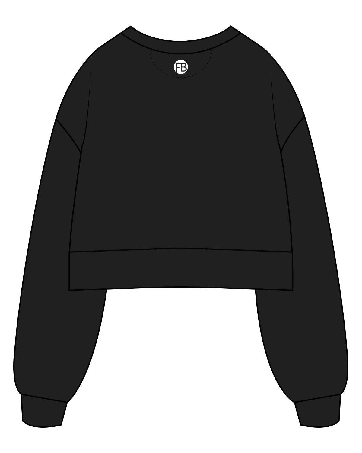 The Womens Heavyweight Crop - Black - Krista - Center Chest Stacked & Back Neckline - Printed - White