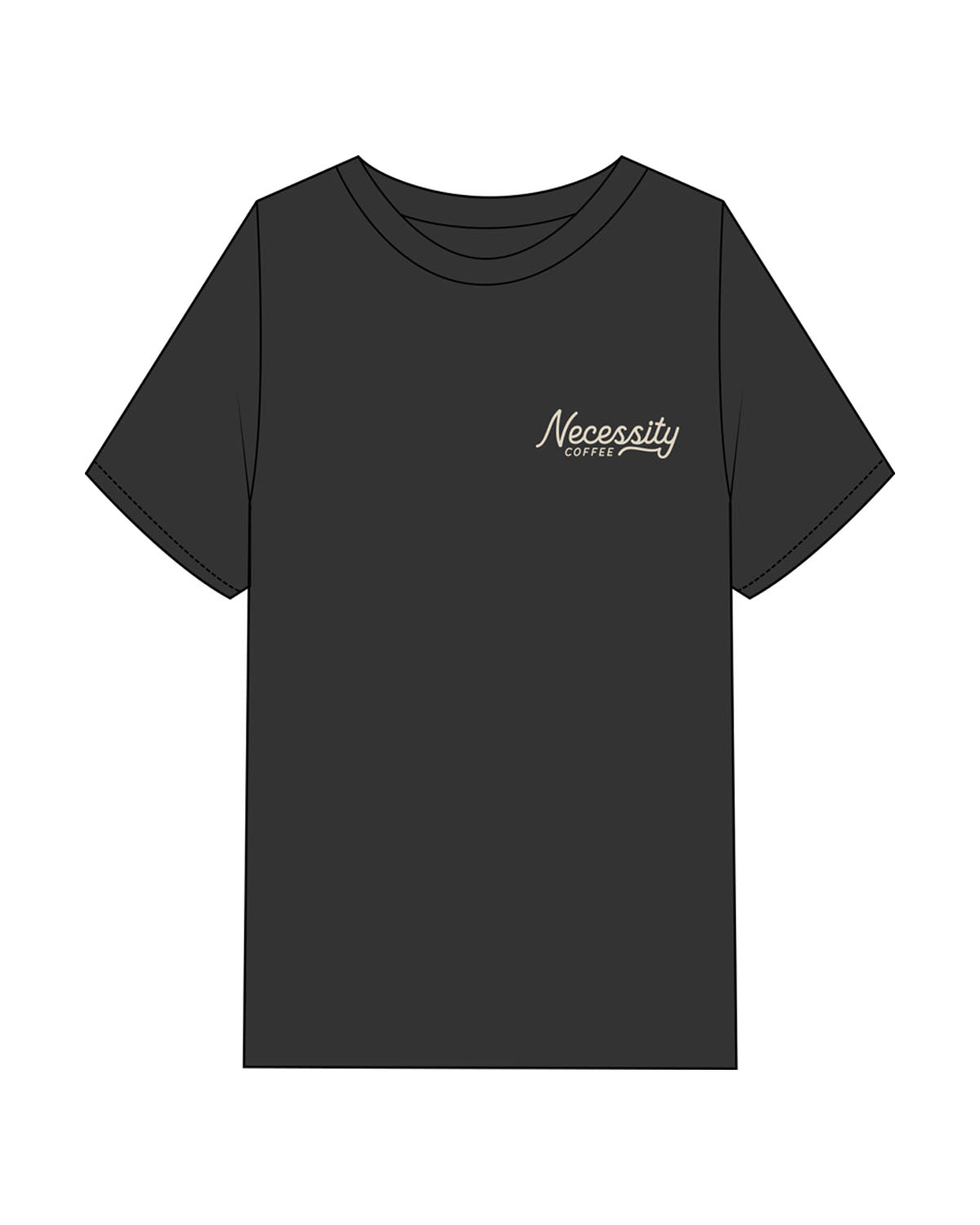The Mens Heavyweight Tee - Washed Black - Necessity Coffee - Left Chest - Printed - Off White
