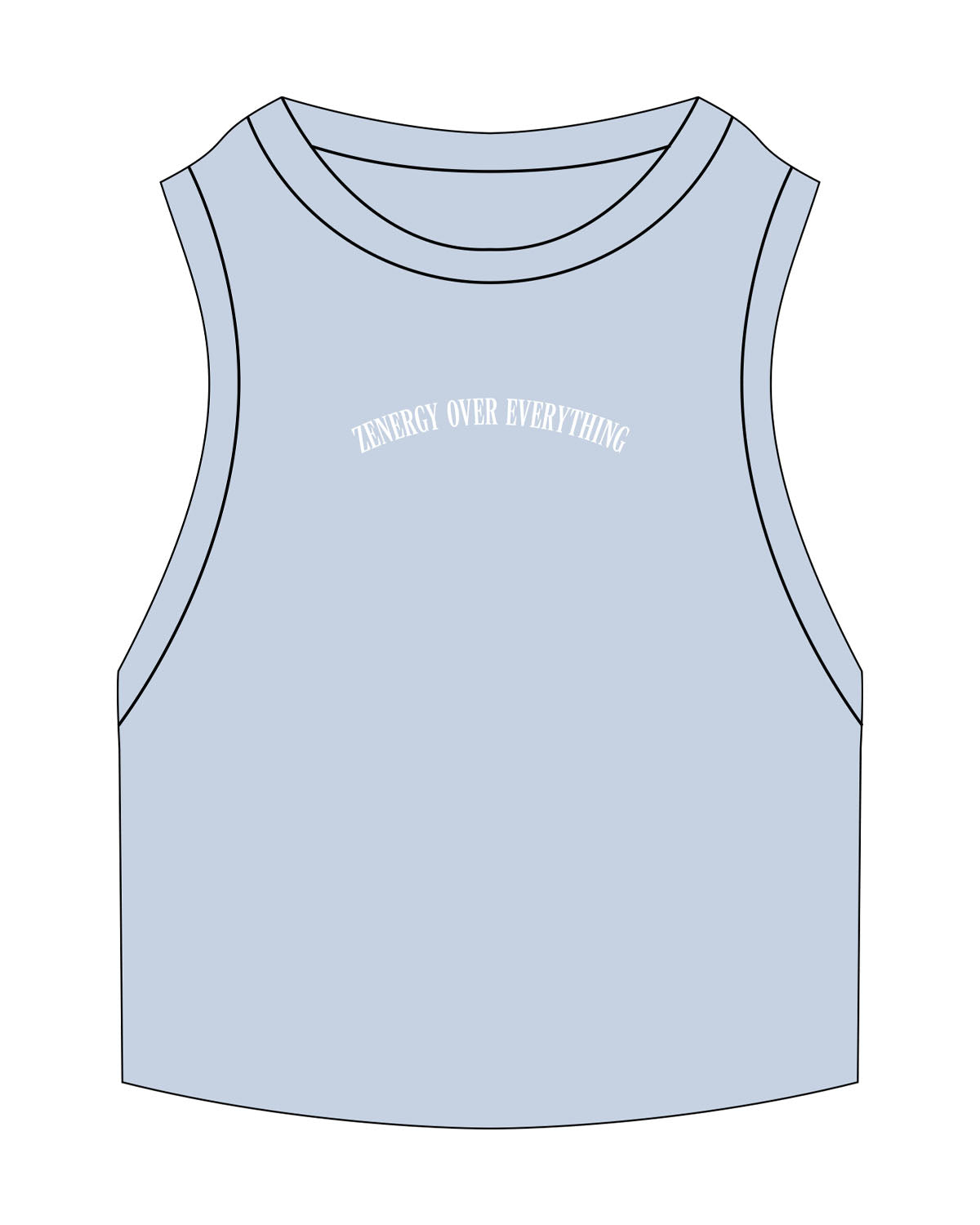 The Ribbed Crop Tank - Powder - ZENERGY CYCLING - Center Chest Arc - Embroidered - White